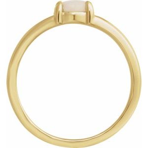 14K Yellow Gold Round 6 Mm Polished Natural White Opal Solitaire Cabochon Ring Size 7