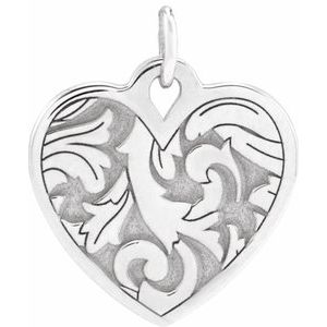 Sterling Silver 15.5 X 12.9 Mm Polished Engravable Floral Heart Pendant