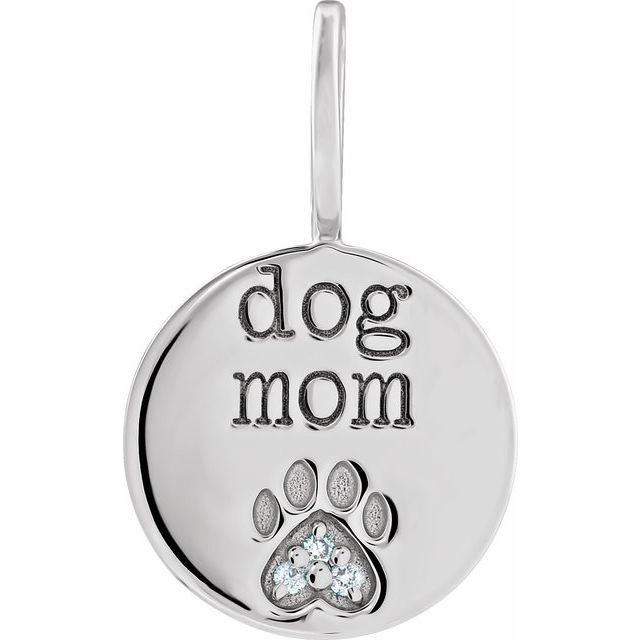 14K Yellow Or White Gold Or Sterling Silver Dog Mom Round 1 Mm I1, G-H Polished .01 Ctw Natural Diamond Engraved Paw Print Charm/Pendant
