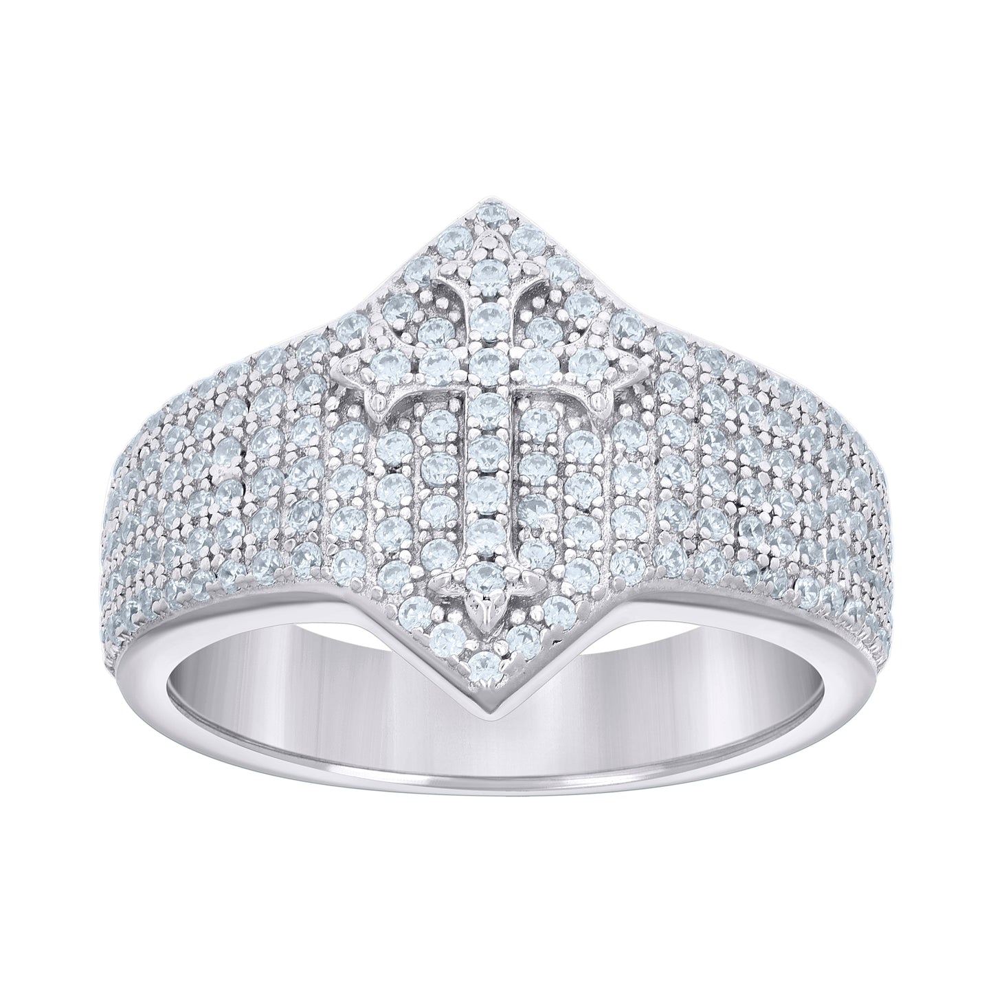 Sterling Silver Mens 0.97ct Moissanite Cross Religious Bridal Anniversary Wedding Engagement Band Ring