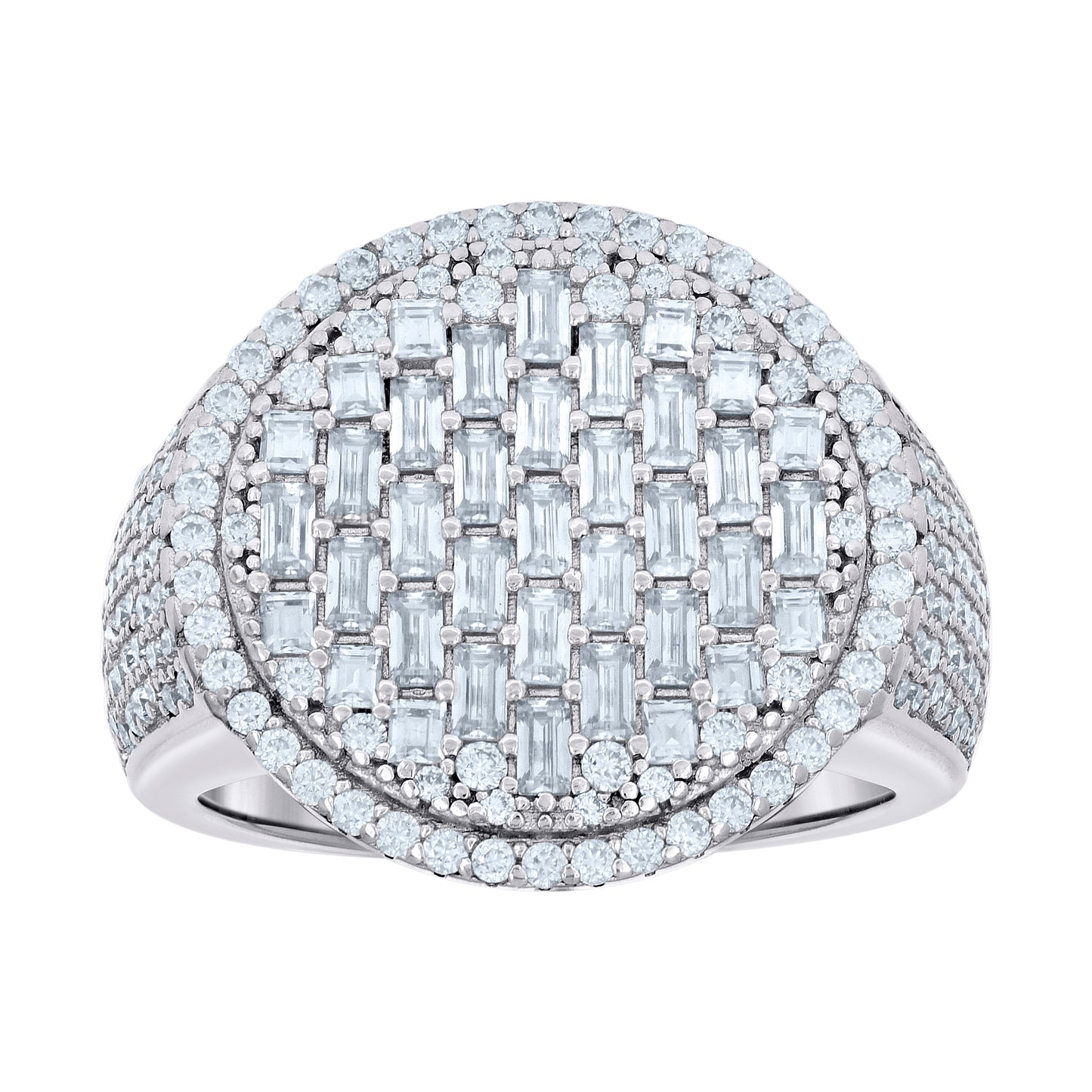 Sterling Silver Mens 1.99ct Baguette 1.58ct Round Moissanite Fashion Bridal Anniversary Wedding Engagement Band Ring