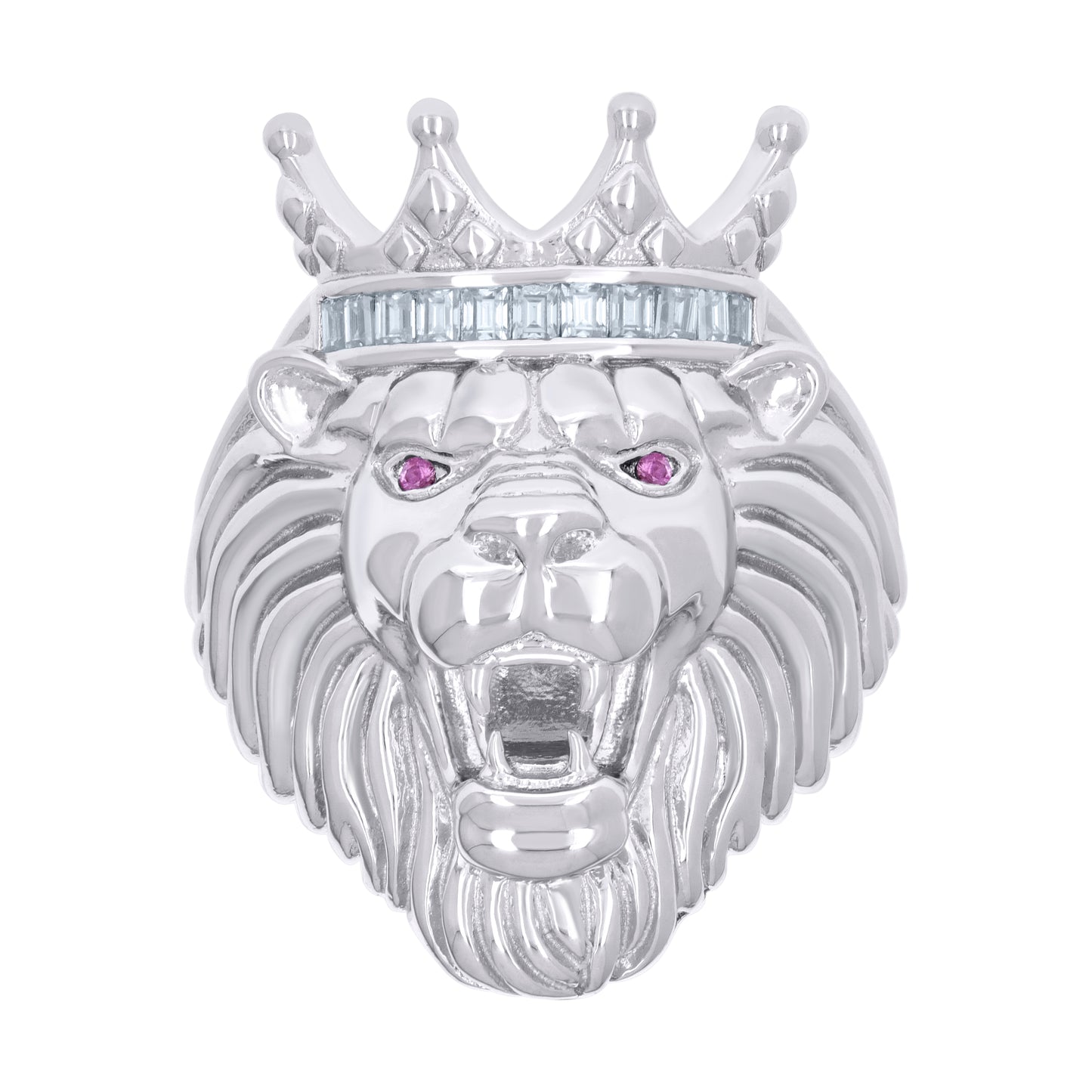 Sterling Silver Mens 0.45ct Baguette Pink White Moissanite Leo/Lion Head Bridal Anniversary Wedding Engagement Band Ring