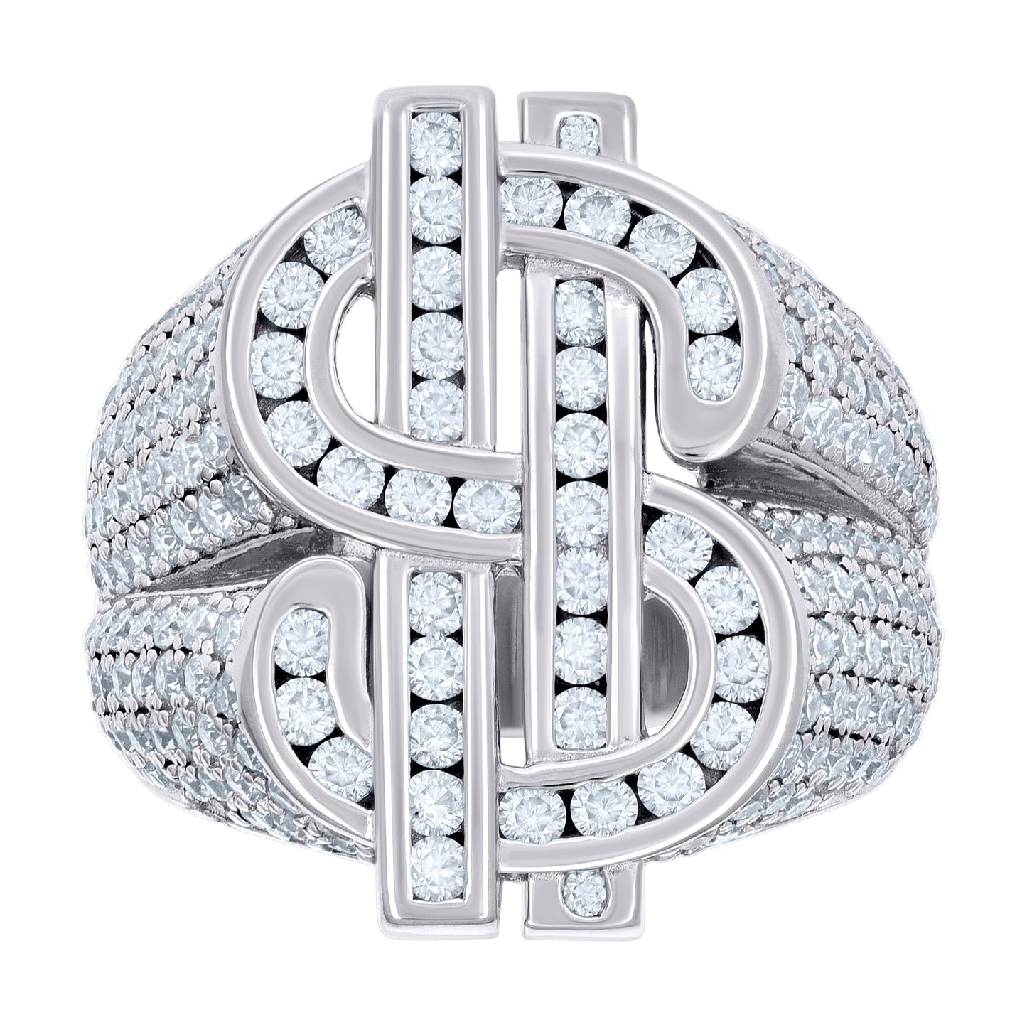 Sterling Silver Mens 3.37ct Moissanite Fashion Dollar Sign Currency Bridal Anniversary Wedding Engagement Band Ring