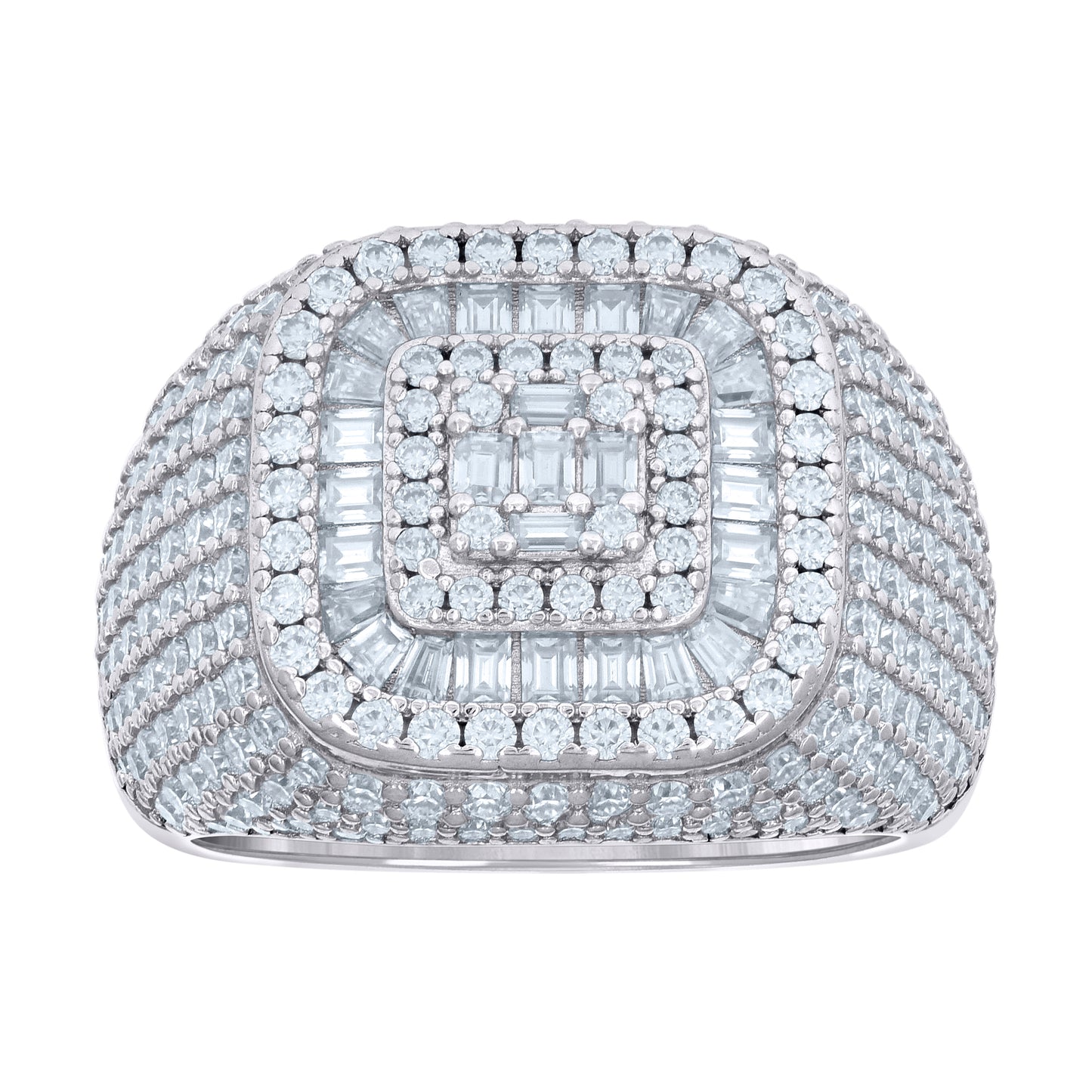 Sterling Silver Mens 1.11ct Baguette 3.29ct Round Moissanite Cushion-Shaped Fashion Bridal Anniversary Wedding Engagement Band Ring