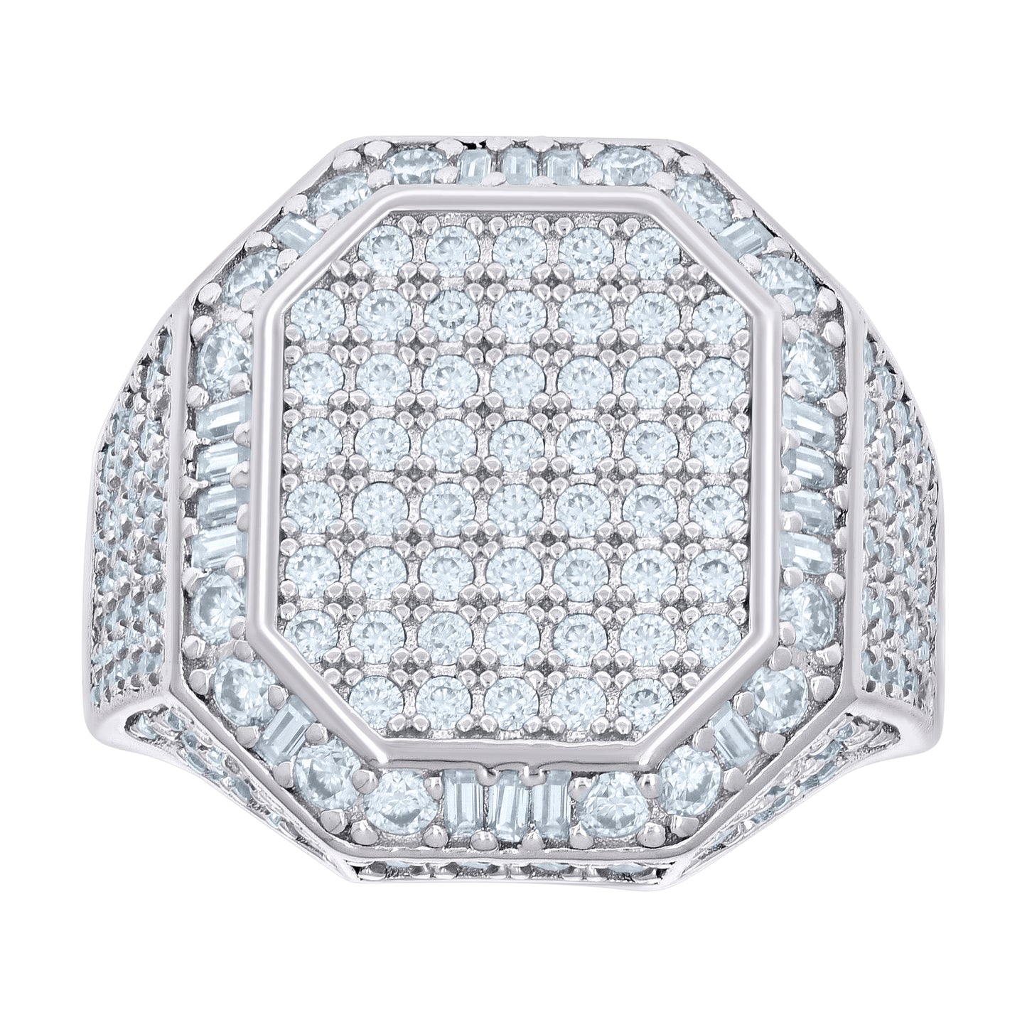 Sterling Silver Mens 0.50ct Baguette 2.81ct Round Moissanite Octagon Head Fashion Bridal Anniversary Wedding Engagement Band Ring