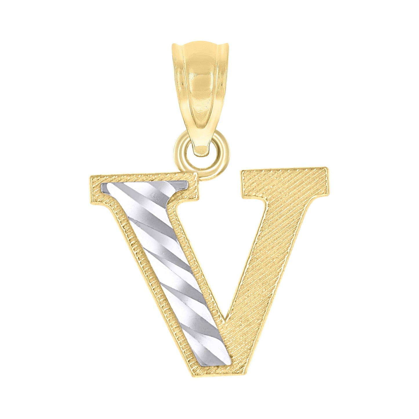 10K Two-Tone Gold Unisex Diamond-Cut Initial Charm Pendant