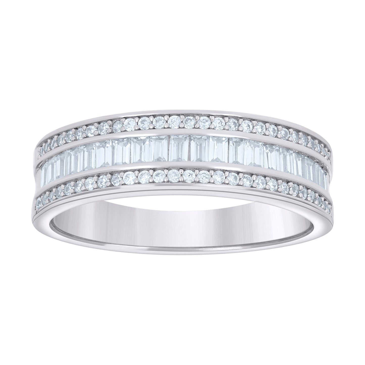 Sterling Silver Womens Baguette Round 1.20ct Moissanite Fashion Bridal Anniversary Engagement Wedding Band Ring