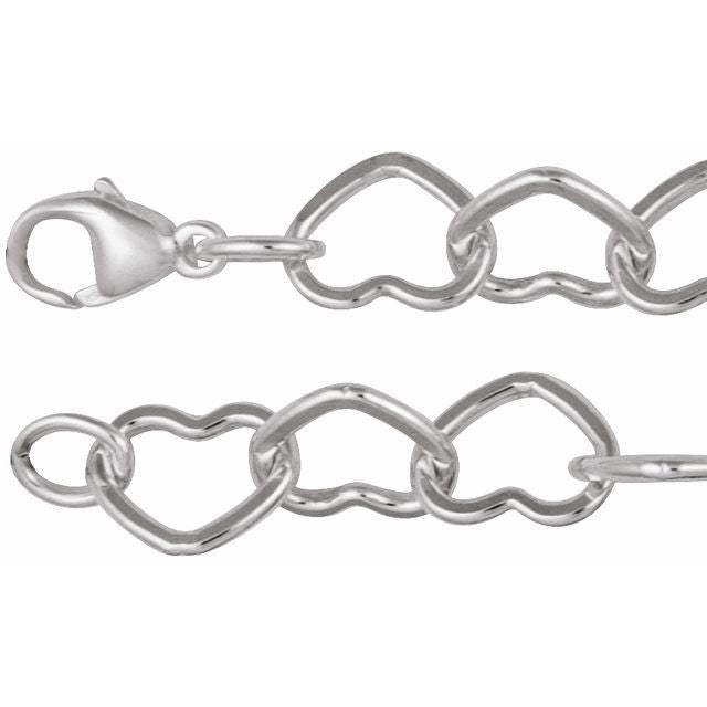 14K Yellow Gold-Filled Or Sterling Silver Heart 9 Mm 7 In Lobster Clasp Polished Heart Chain