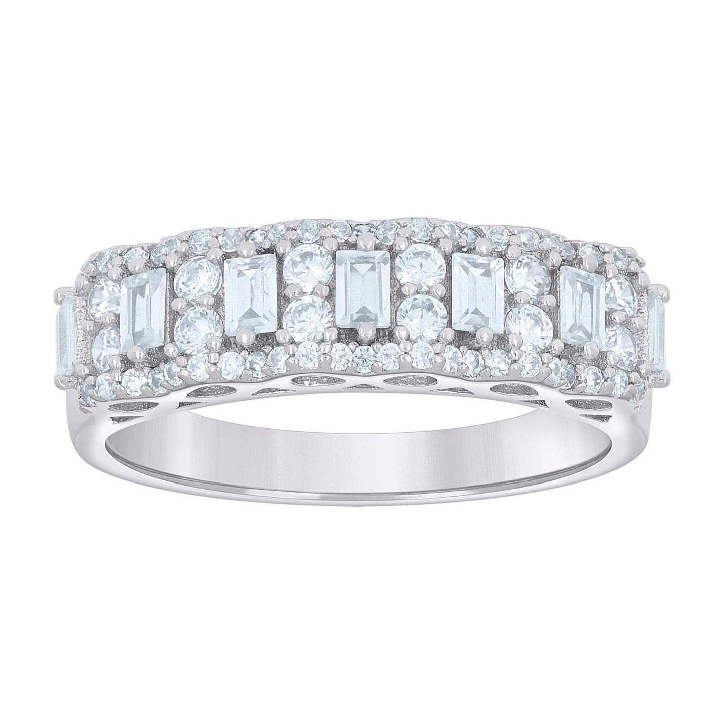 Sterling Silver Womens Baguette Round 1.19ct Moissanite Fashion Bridal Anniversary Engagement Wedding Band Ring