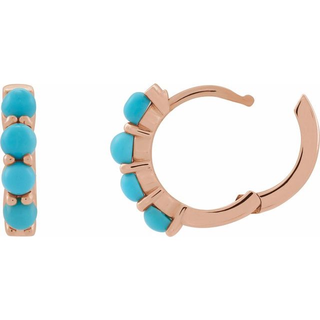 14K Yellow Or White Or Rose Gold Round Hinged Polished Natural Cabochon Hinged Hoop Earrings