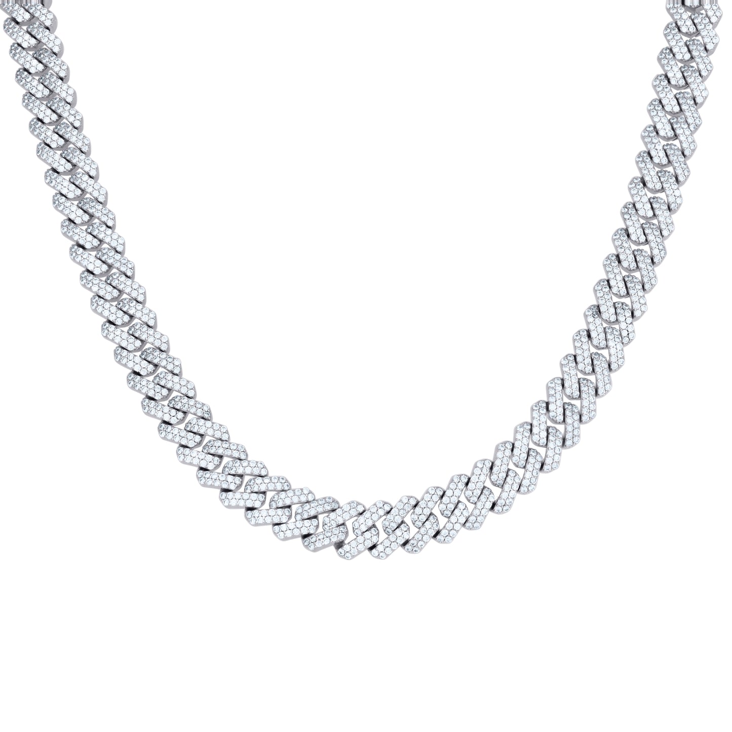 Sterling Silver Cubic-Zirconia Cuban Chain Necklace 10mm