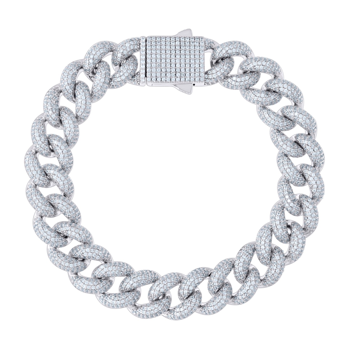 Sterling Silver Cubic-Zirconia Cuban Chain Bracelet 12mm