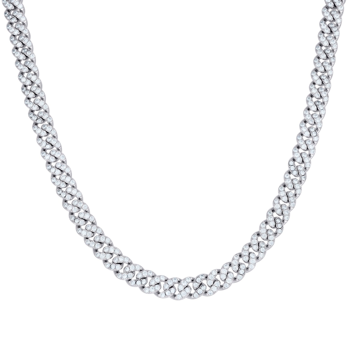 Sterling Silver Cubic-Zirconia Cuban Chain Necklace 8mm
