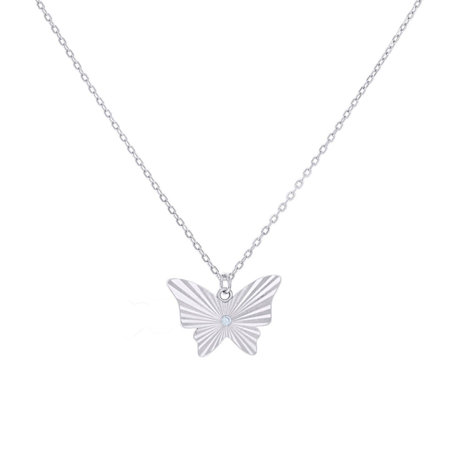 Sterling Silver Or Yellow-Tone Womens Cubic-Zirconia Butterfly Charm Necklace Size 16 + 2 Inches