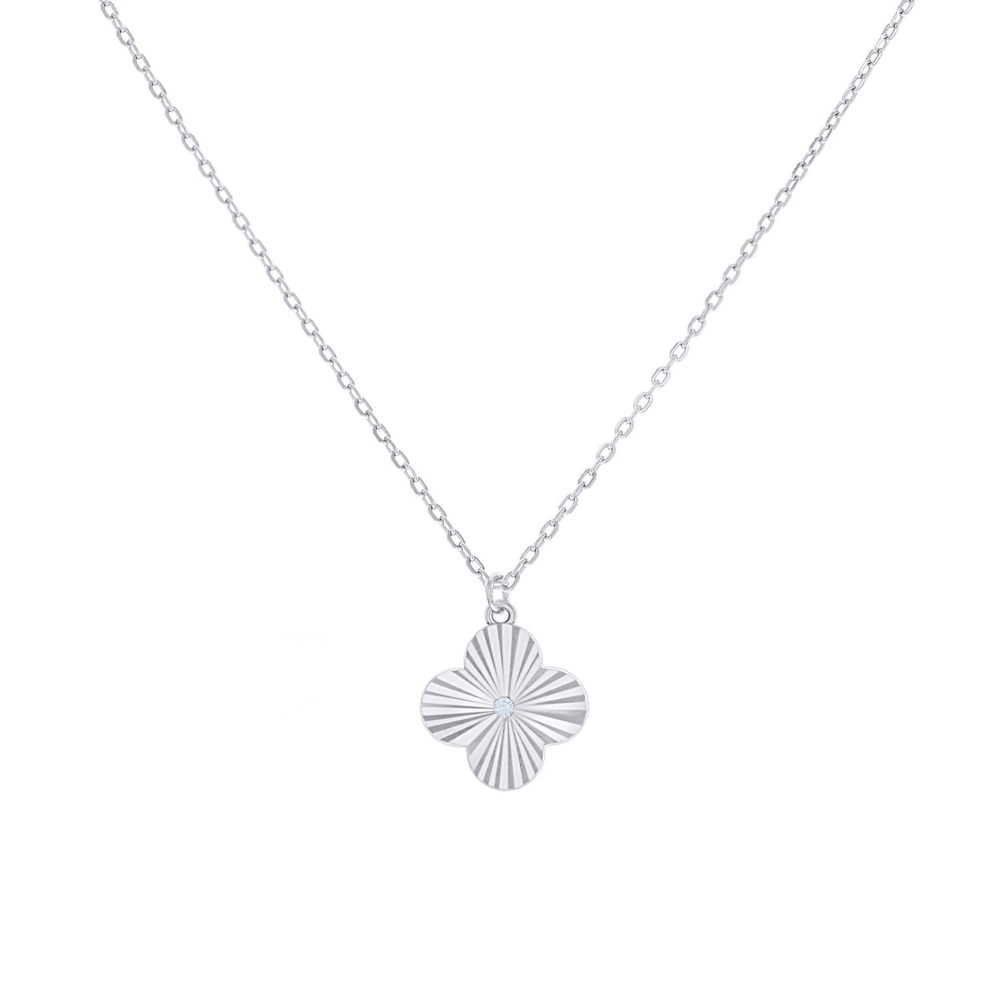 Sterling Silver Or Yellow-Tone Womens Cubic-Zirconia Clover Good Luck Charm Necklace Size 16 + 2 Inches