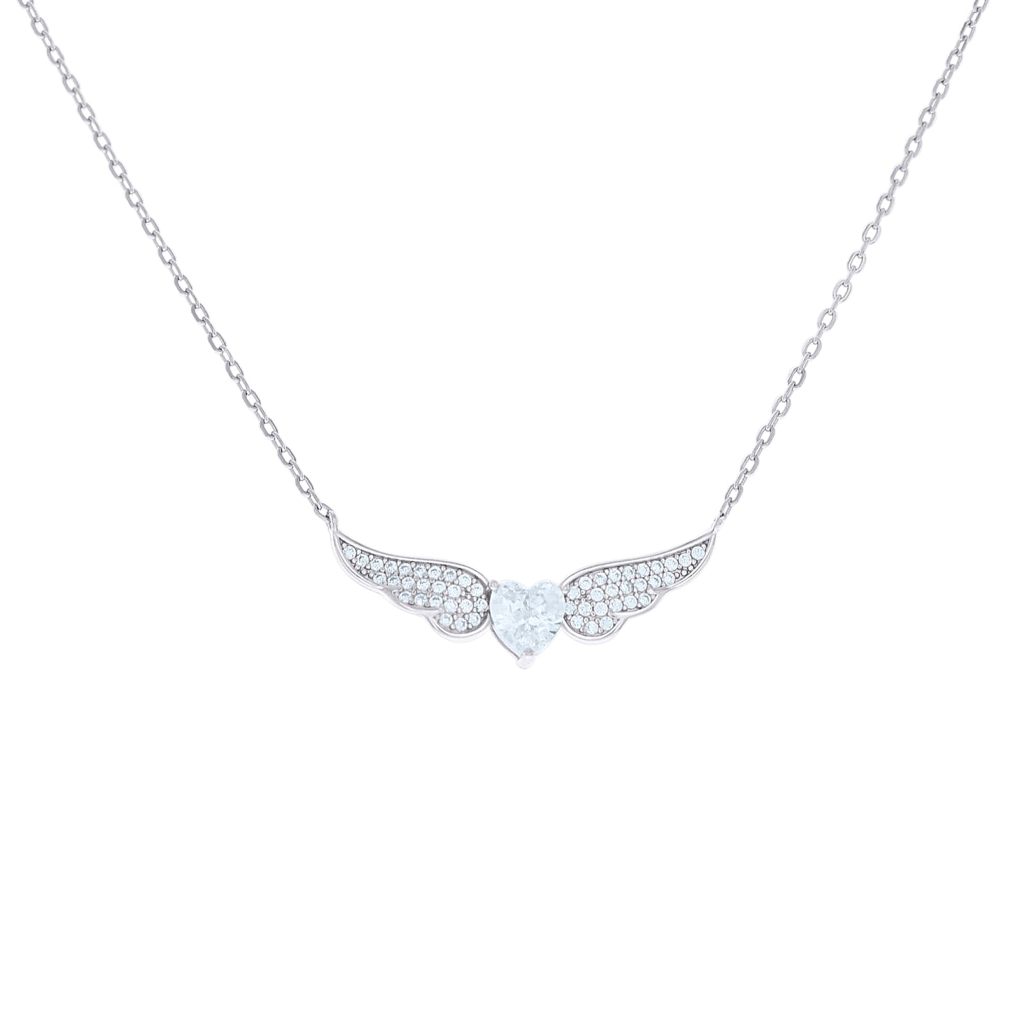 Sterling Silver Or Yellow-Tone Womens Heart Round Cubic-Zirconia Flying Heart Charm Necklace Size 16 + 2 Inches