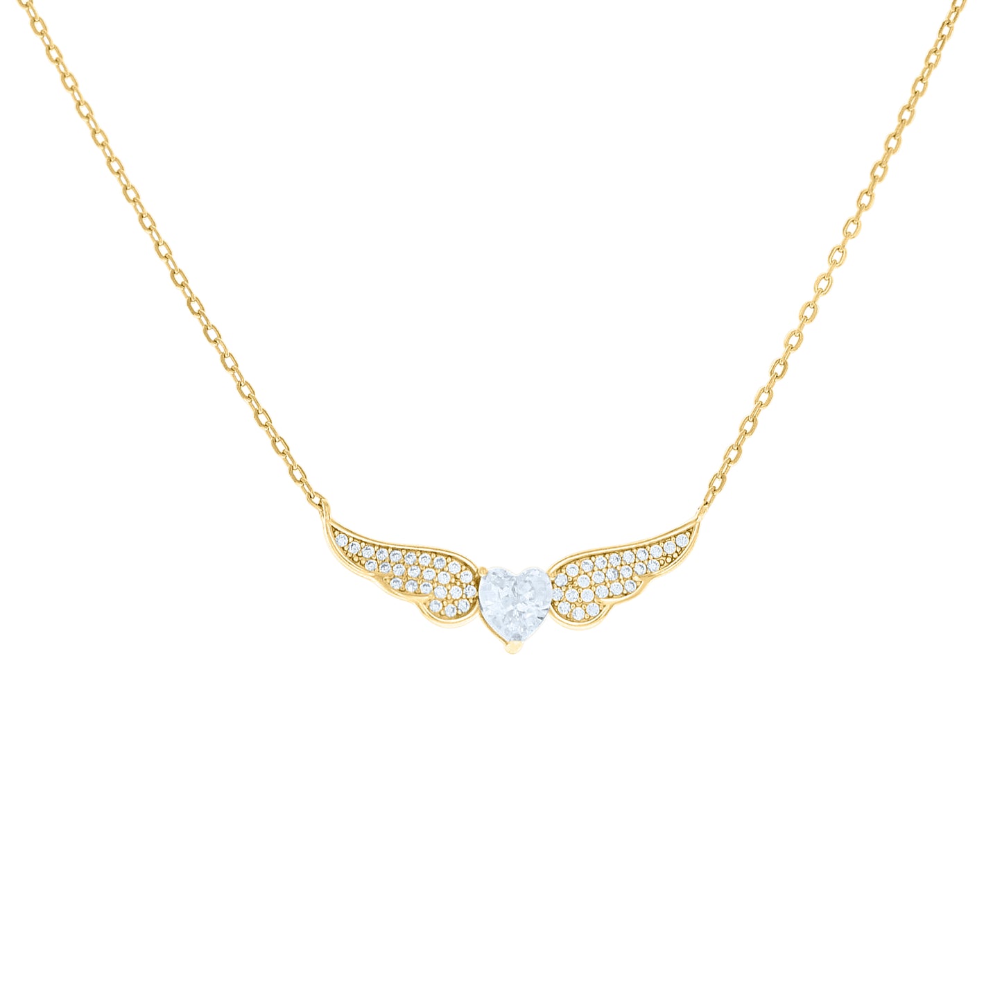 Sterling Silver Or Yellow-Tone Womens Heart Round Cubic-Zirconia Flying Heart Charm Necklace Size 16 + 2 Inches