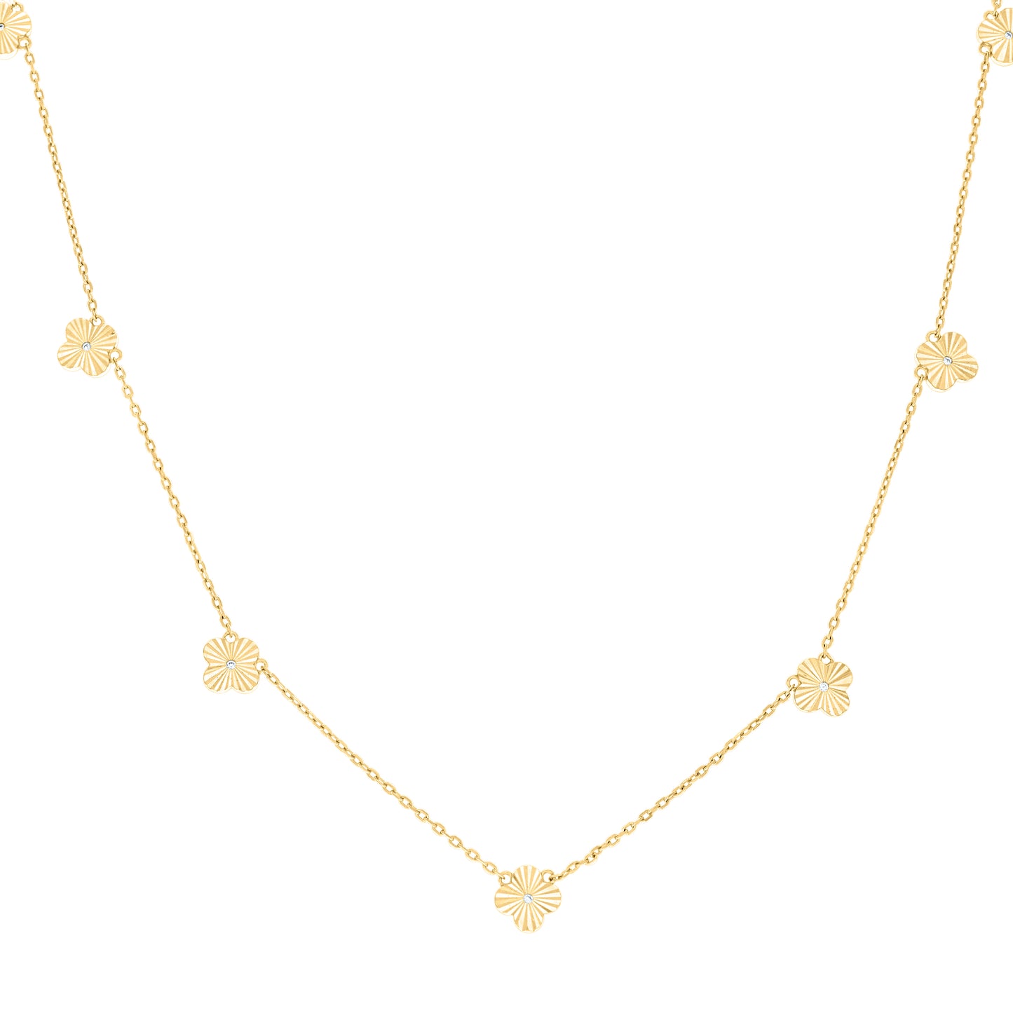 Sterling Silver Or Yellow-Tone Womens Cubic-Zirconia Clover Good Luck Charm Necklace Size 16 + 2 Inches