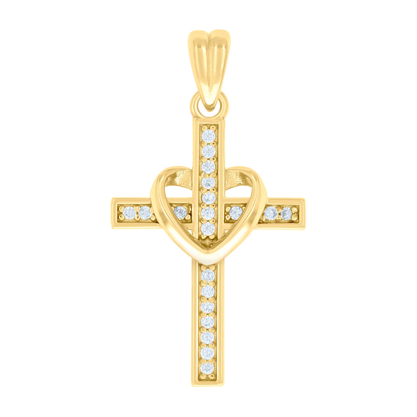 Sterling Silver Unisex Round Cubic-Zirconia Heart Cross Religious Charm Pendant
