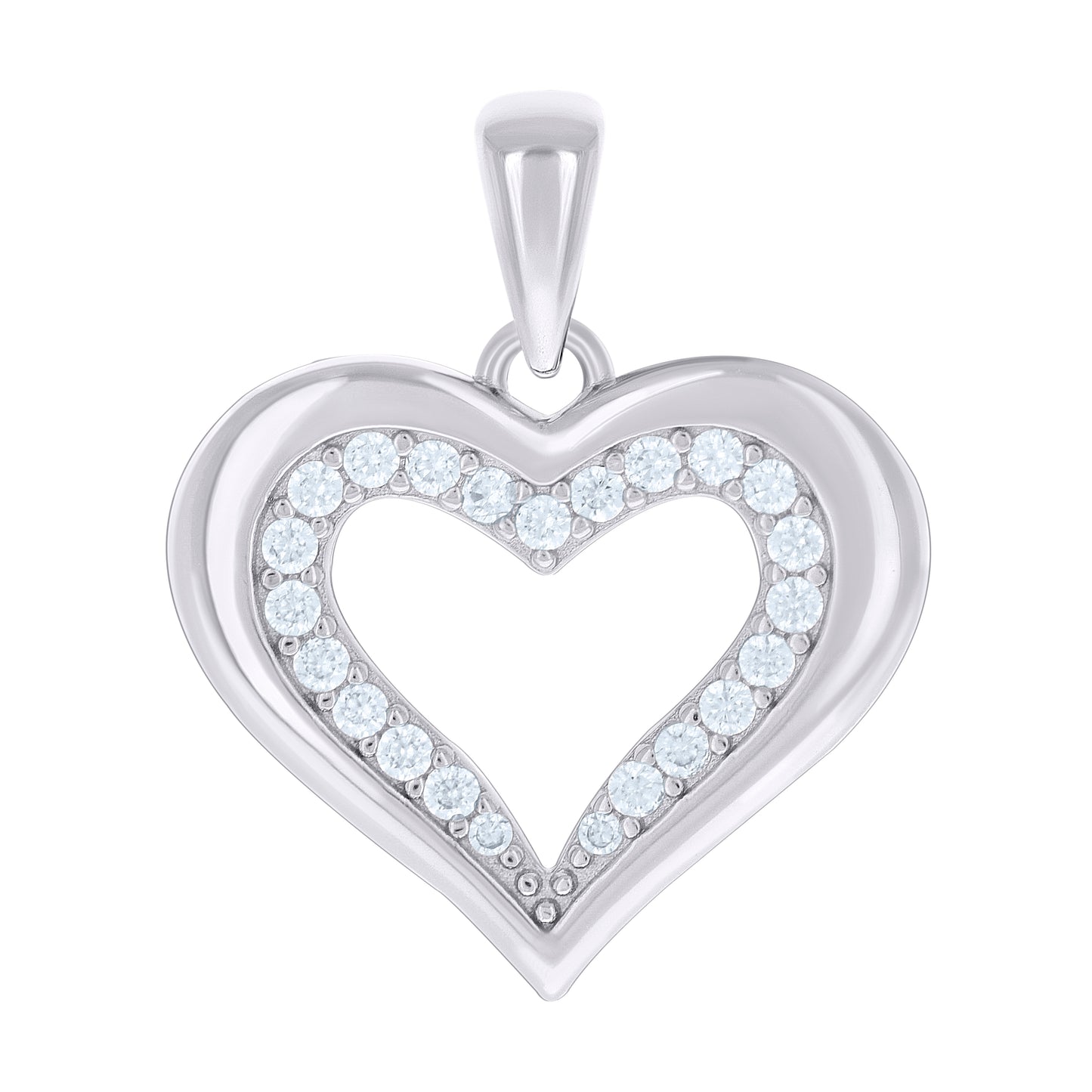 Sterling Silver Womens Cubic-Zirconia Heart Pendant