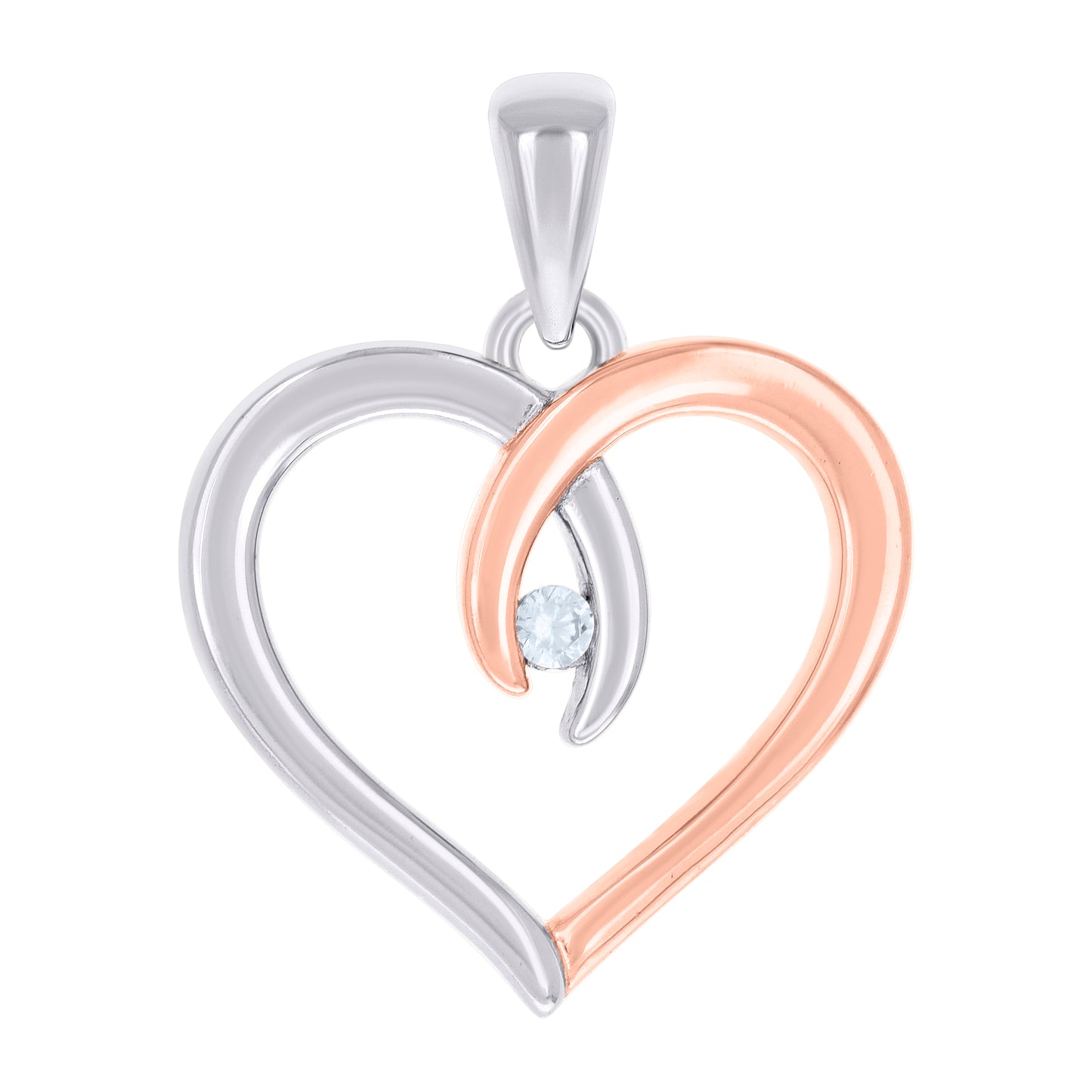 Sterling Silver Rose-tone Or Yellow tone Womens Cubic-Zirconia Heart Pendant