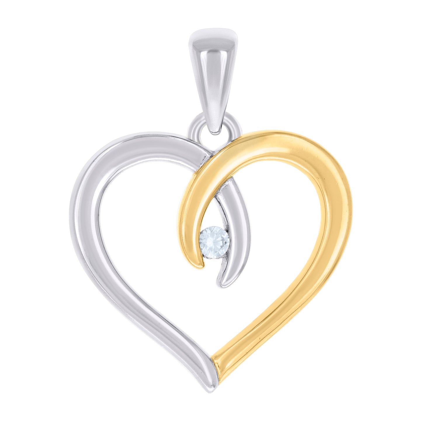 Sterling Silver Rose-tone Or Yellow tone Womens Cubic-Zirconia Heart Pendant