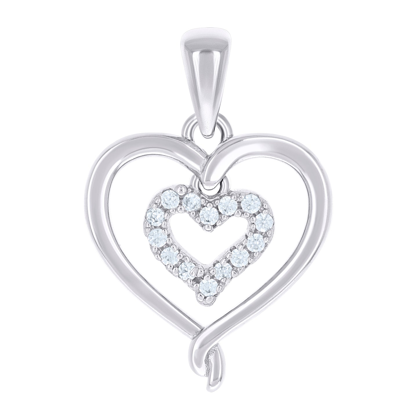 Sterling Silver Womens Cubic-Zirconia Heart In Heart Pendant