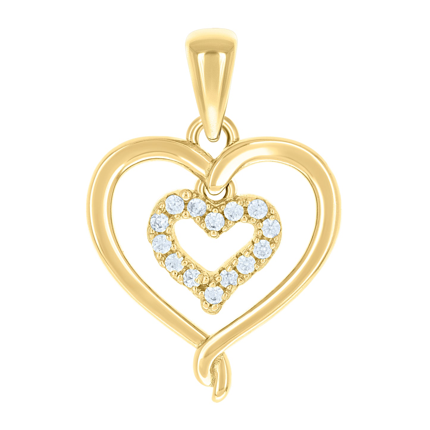 Sterling Silver Womens Cubic-Zirconia Heart In Heart Pendant