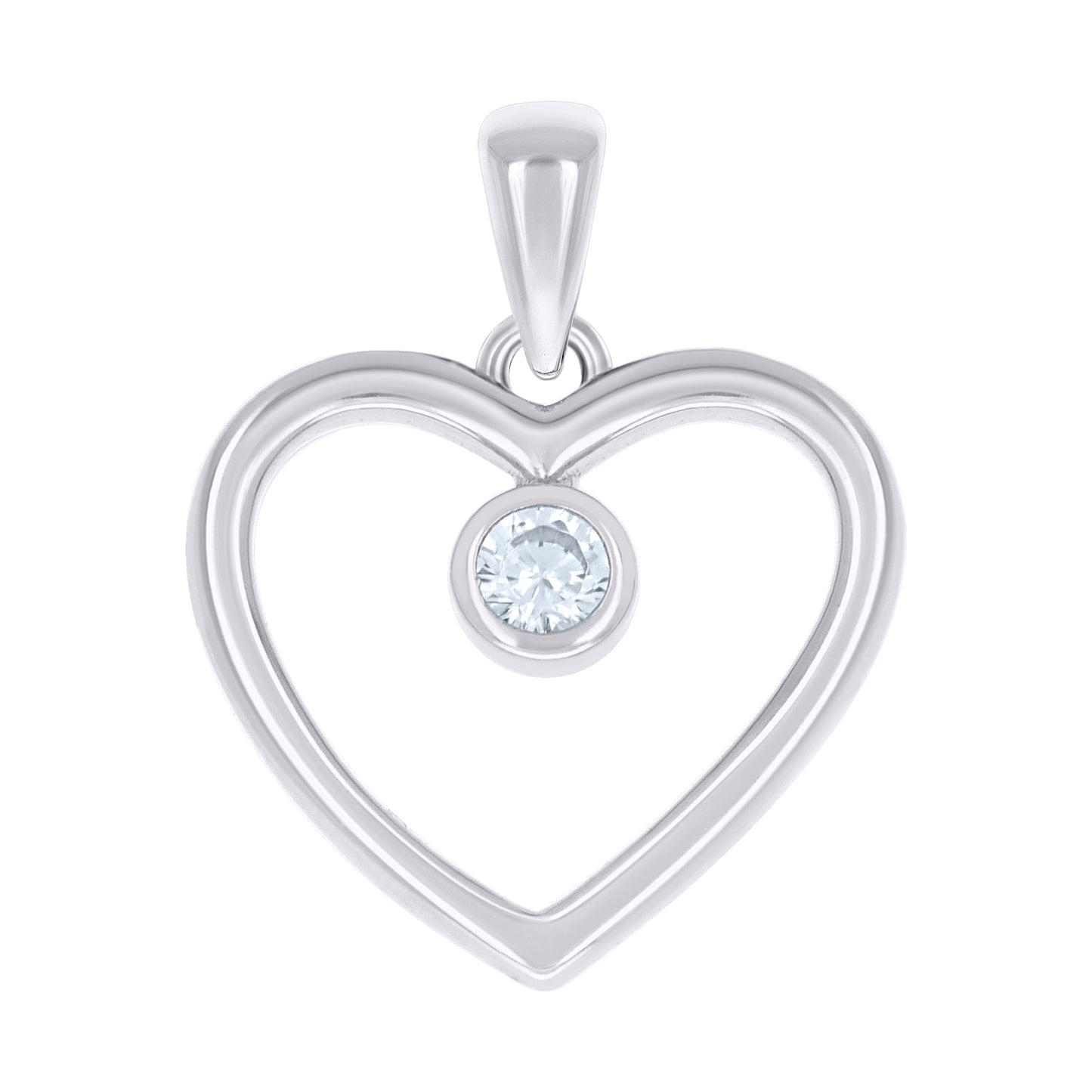 Sterling Silver Womens Cubic-Zirconia Heart Pendant