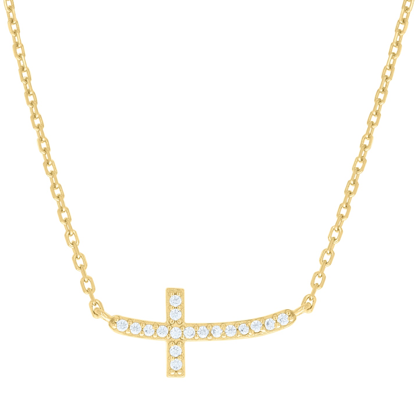 Sterling Silver Unisex Cubic-Zirconia Sideways Cross Necklace Size 16 + 1.5 Inches