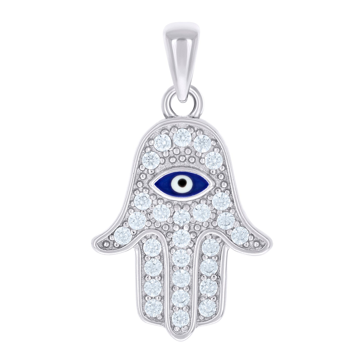 Sterling Silver Unisex Cubic-Zirconia Enameled Evil Eye Hamsa Pendant