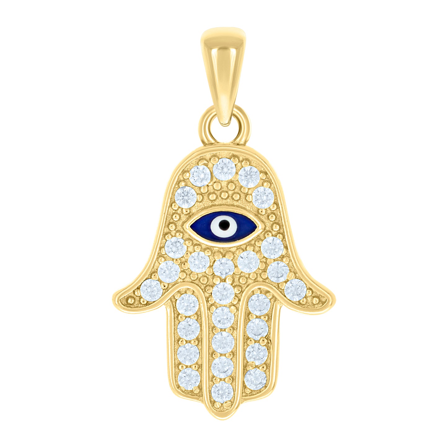 Sterling Silver Unisex Cubic-Zirconia Enameled Evil Eye Hamsa Pendant