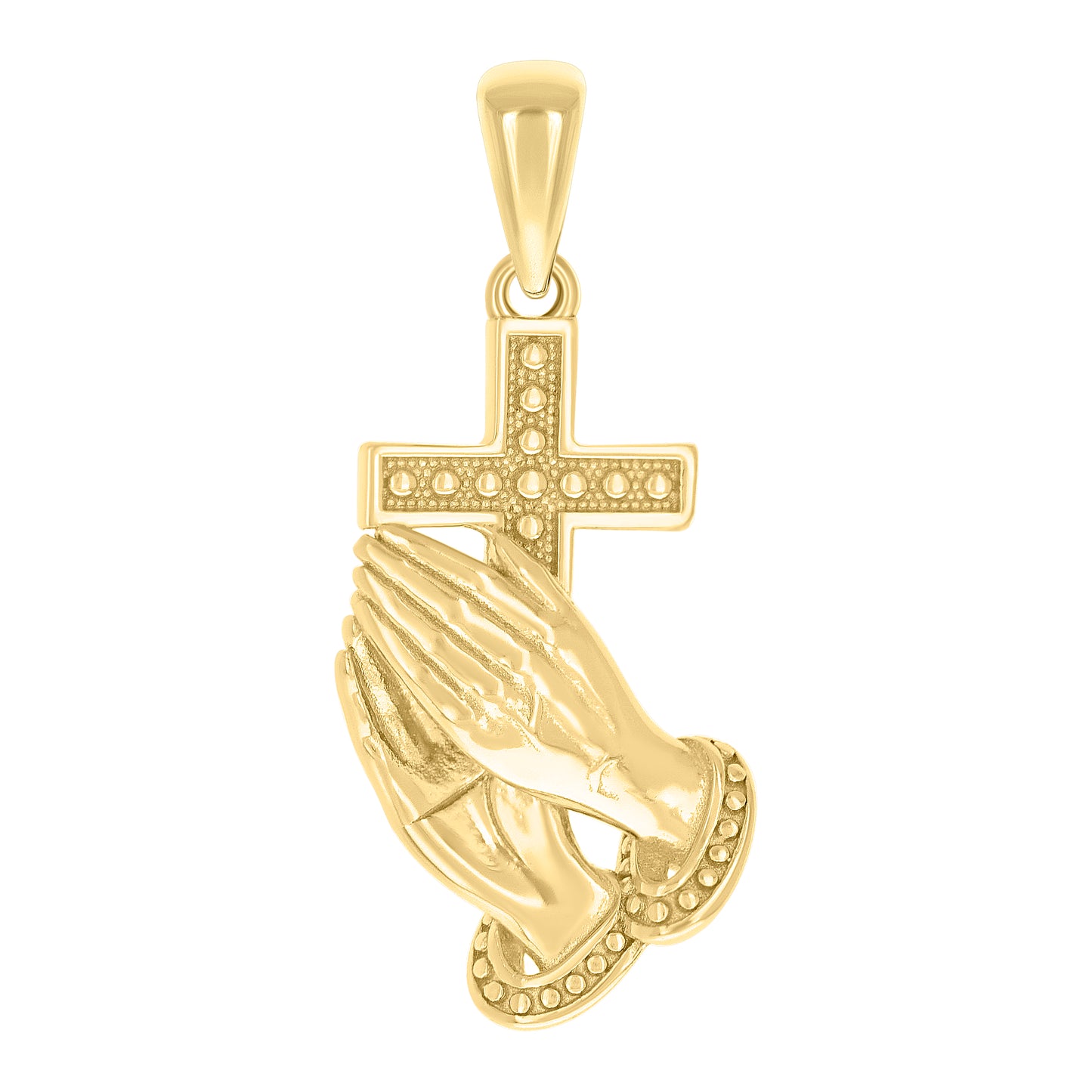 Sterling Silver Unisex Without Cubic Zirconia Cross Praying Hands Symbol Religious Pendant