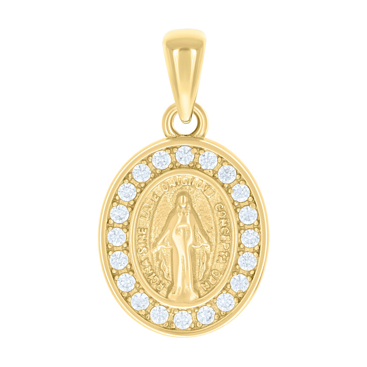 Sterling Silver Unisex Cubic-Zirconia Oval Miraculous Virgin Mary Religious Pendant