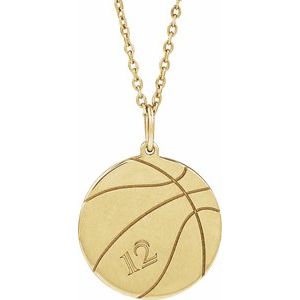 14K Yellow Gold Basketball 15 X 10.5 Mm 16-18 In Polished Engravable Basketball Necklace