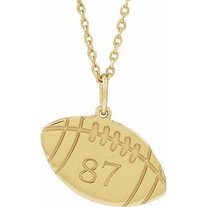 14K Yellow Gold Football 16.2 X 15 Mm 16-18 In Polished Engravable Football Necklace