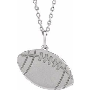 Sterling Silver Football 16.2 X 15 Mm 16-18 In Polished Engravable Football Necklace