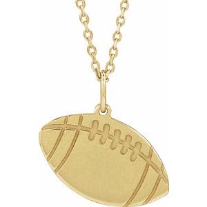 14K Yellow Gold Football 16.2 X 15 Mm 16-18 In Polished Engravable Football Necklace