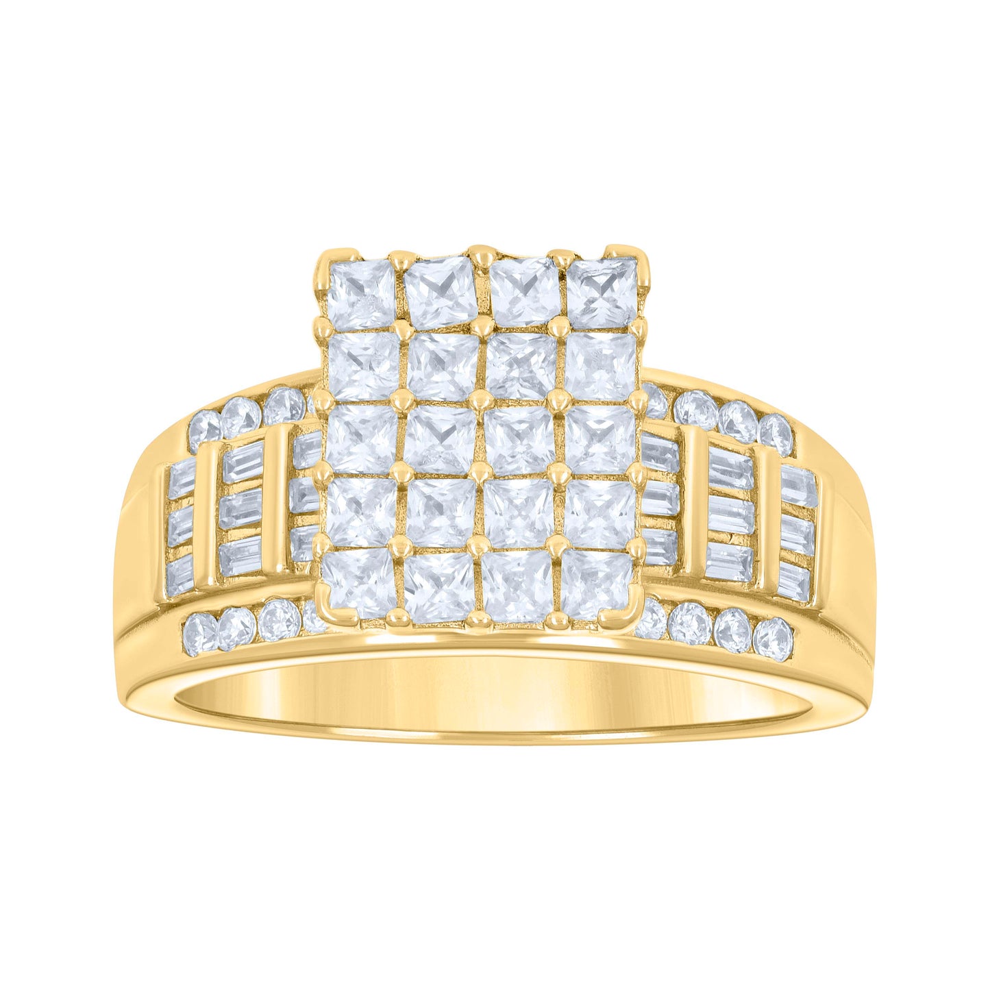 Sterling Silver Yellow-Tone Womens Cubic Zirconia Cinderella Bridal Anniversary Wedding Engagement Band Ring