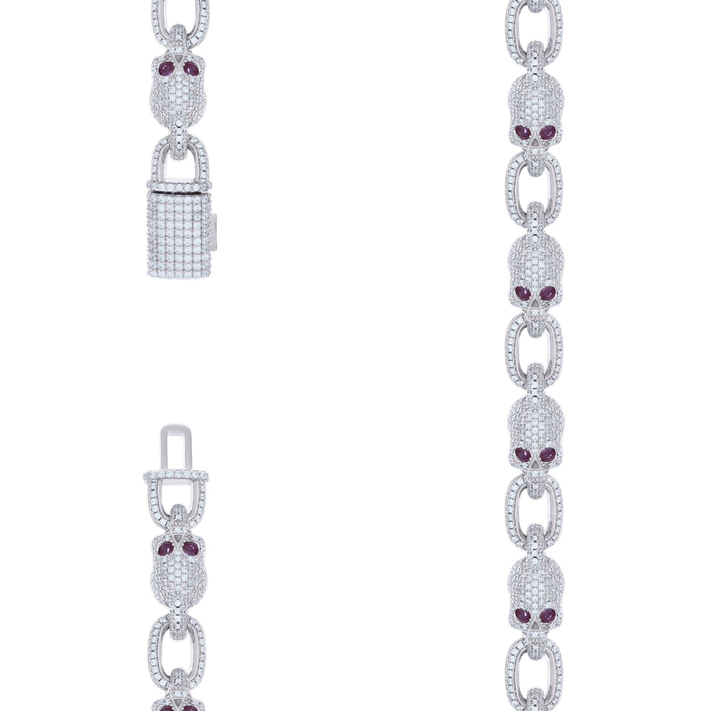 Sterling Silver Mens Moissanite Skull Link Chain Necklace 9.3mm