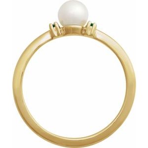 14K Yellow Gold Cultured Freshwater Pearl Pearl 5 Mm Natural Tsavorite Garnet Polished Cultured Pearl And Natural Tsavorite Garnet Ring Size 7