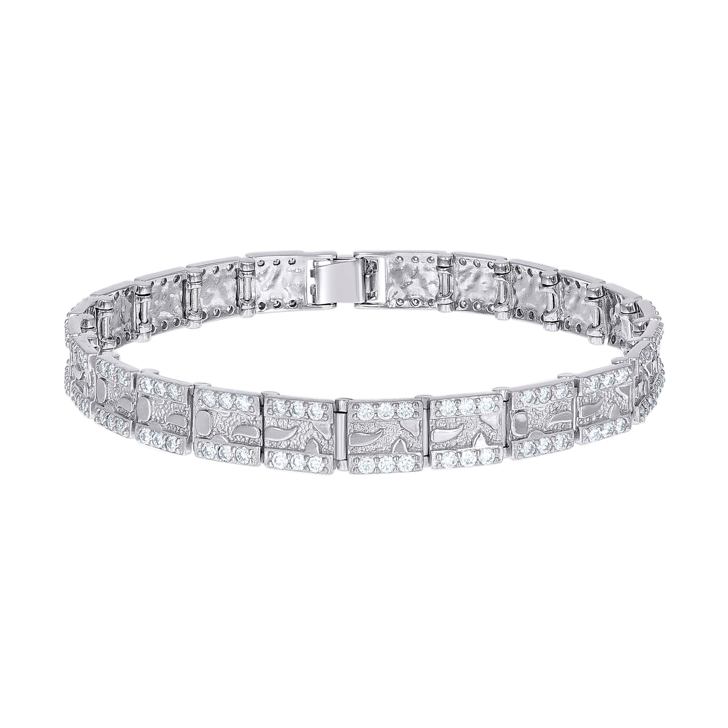 Sterling Silver Moissanite Square Link Nugget Bracelet