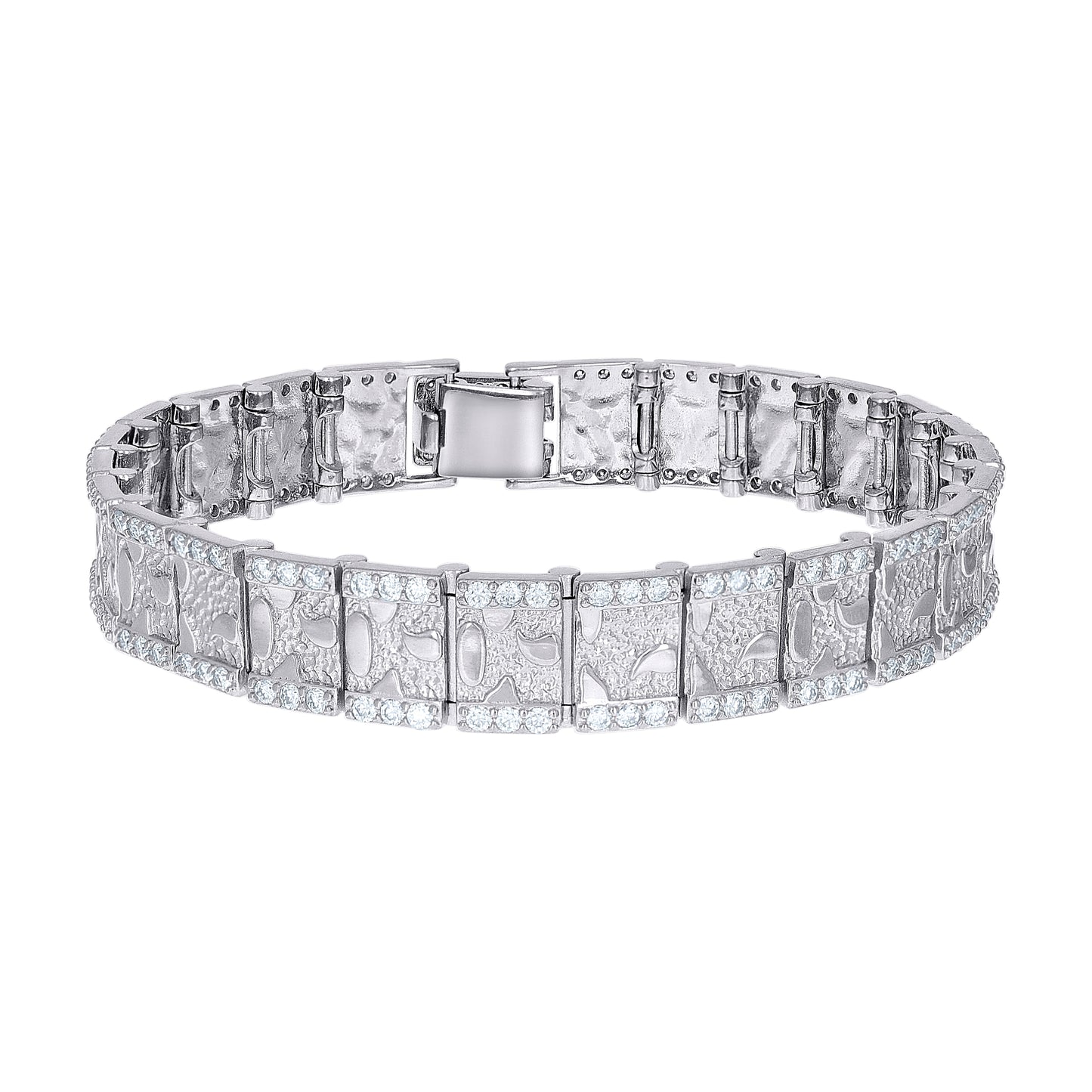 Sterling Silver Moissanite Square Link Nugget Bracelet
