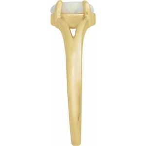 14K Yellow Gold Oval 7 X 5 Mm Polished Natural White Opal Solitaire Cabochon Ring Size 7