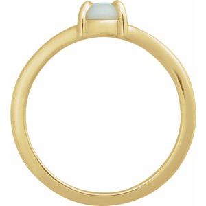 14K Yellow Gold Oval 7 X 5 Mm Polished Natural White Opal Solitaire Cabochon Ring Size 7