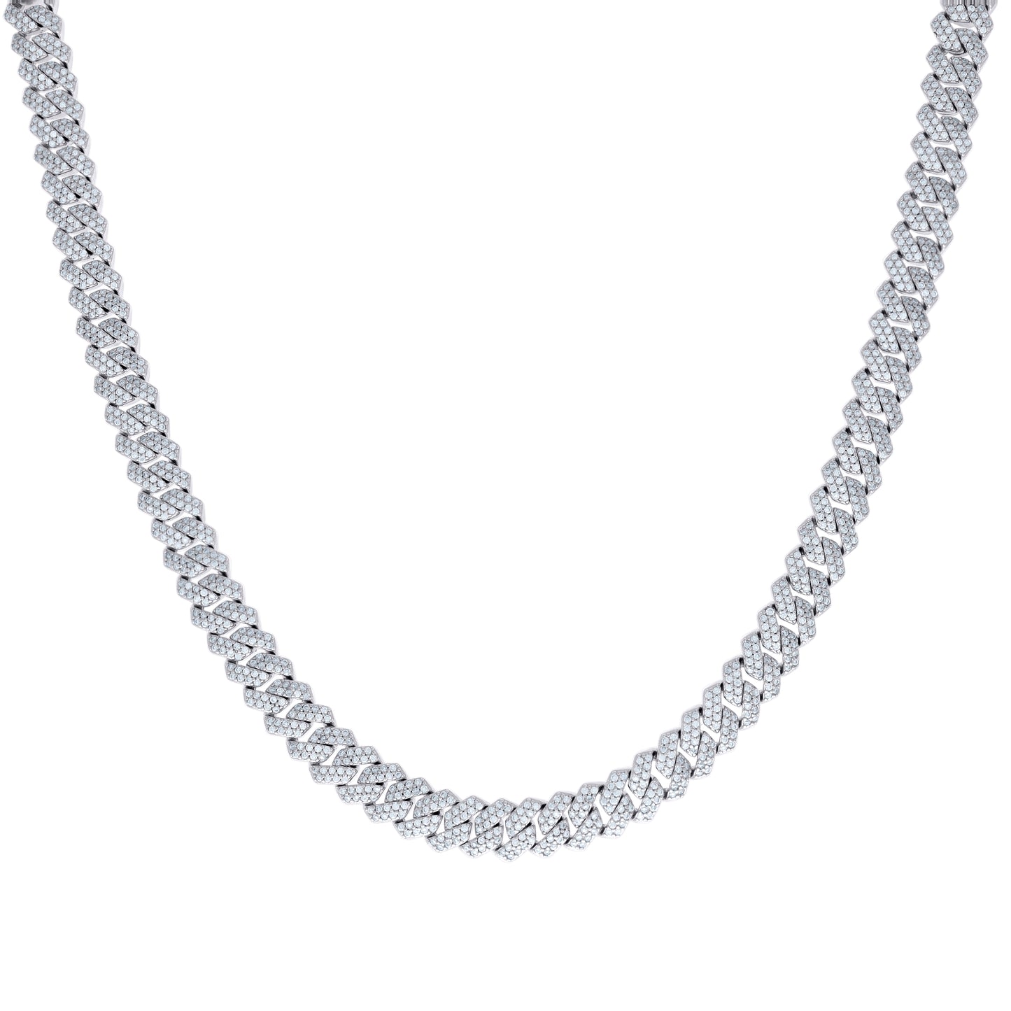 Sterling Silver Moissanite Square Cuban Chain Necklace 8mm