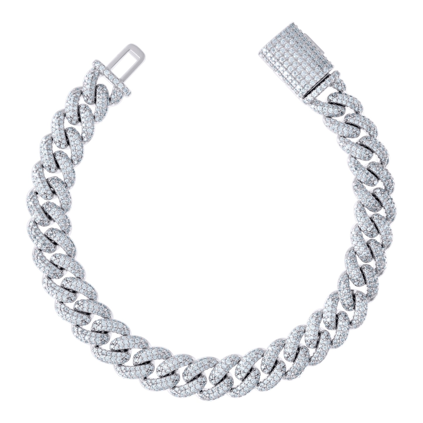 Sterling Silver Moissanite Cuban Chain Bracelet Size 8 Inches