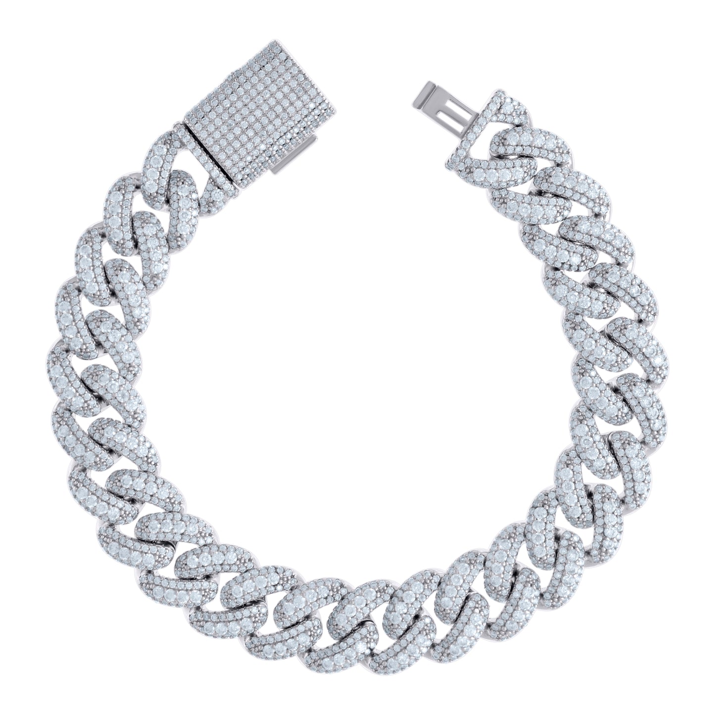 Sterling Silver Moissanite Cuban Chain Bracelet Size 8 Inches