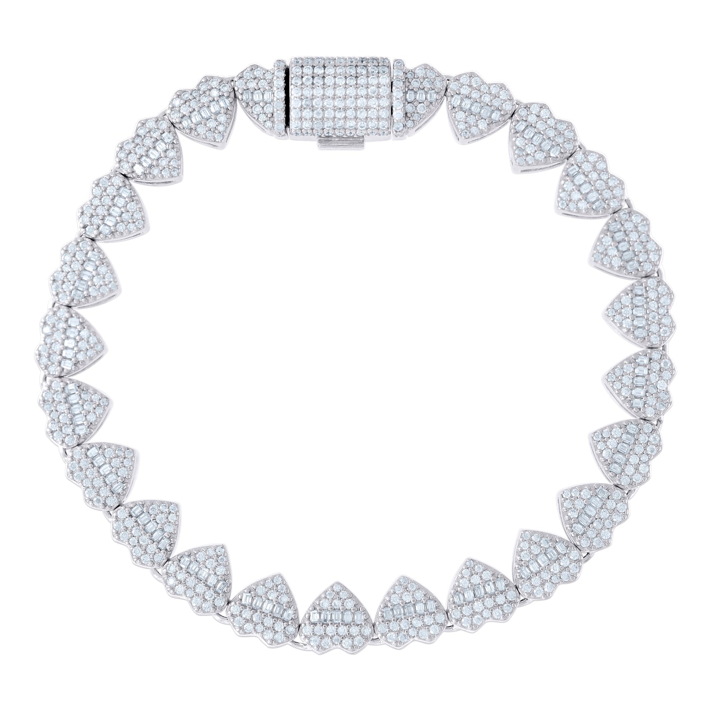 Sterling Silver Round & Baguette Moissanite Heart Link Necklace