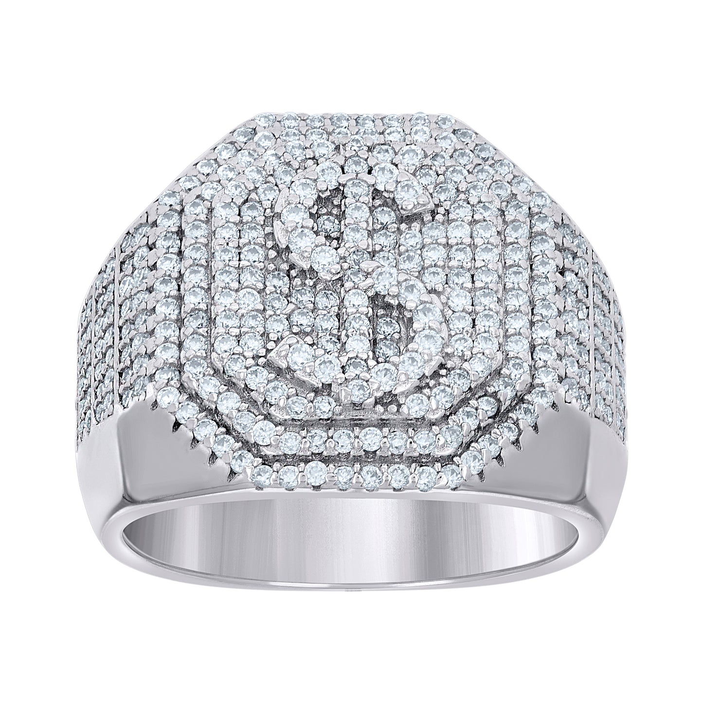 Sterling Silver Mens 1.58ct Moissanite Octagon Head Dollar Sign Currency Bridal Anniversary Wedding Engagement Band Ring
